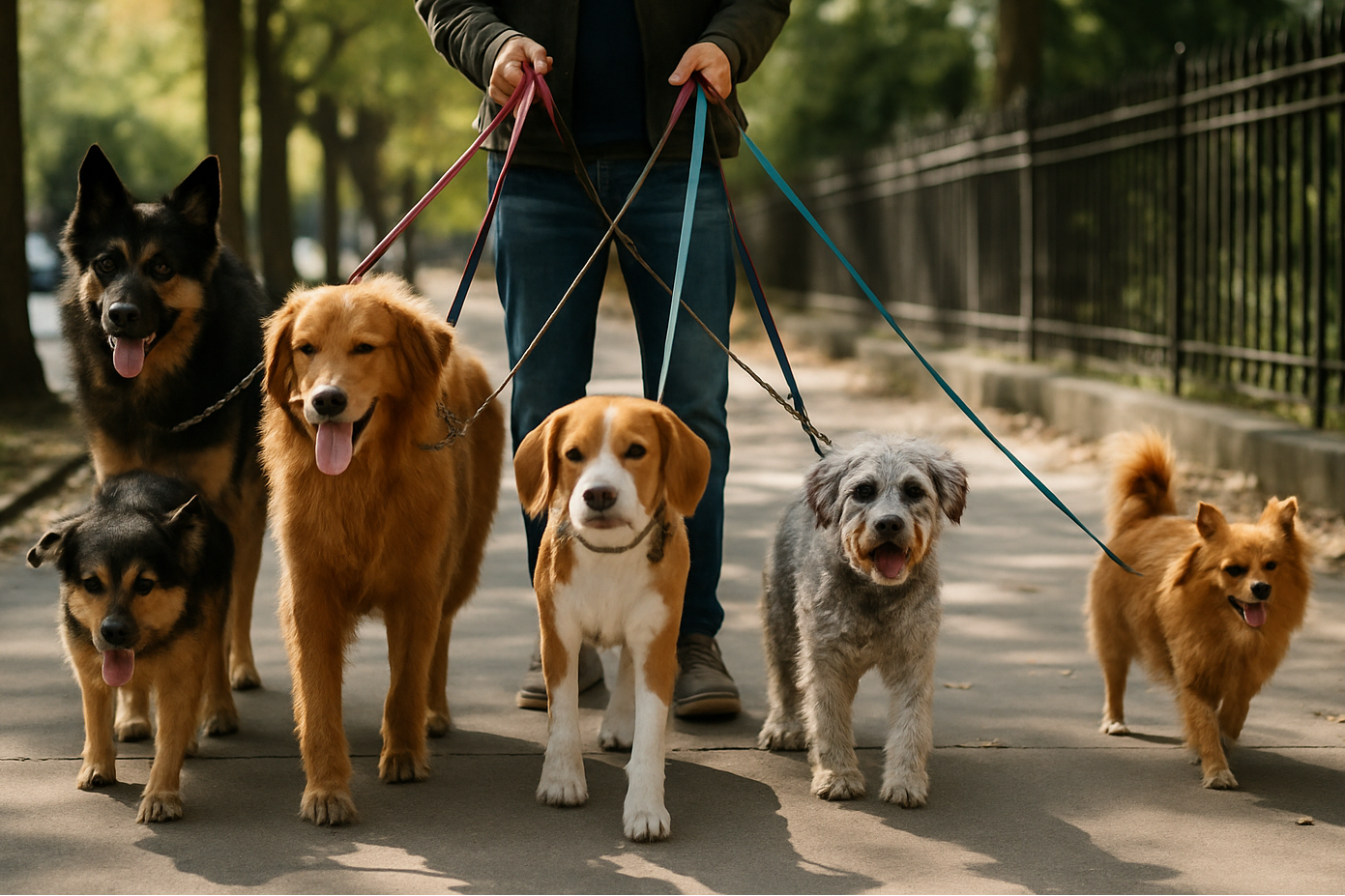 dogs on walk not cartoon